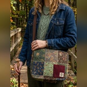 Celestial Grunge Patchwork Print Messenger Bag